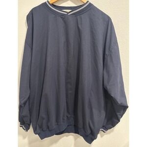 Vintage AKWA Pullover Windshirt Jacket 2XL Blue Mock Umpire Coach Pockets USA